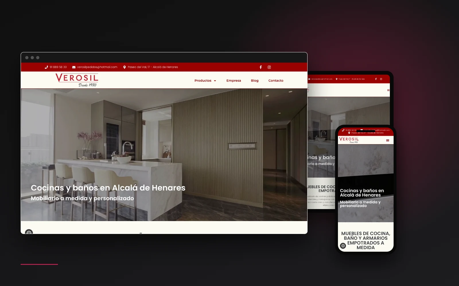 Web de Cocinas Verosil, diseñada por Tu Posicionamiento Web (escritorio, tablet y móvil)