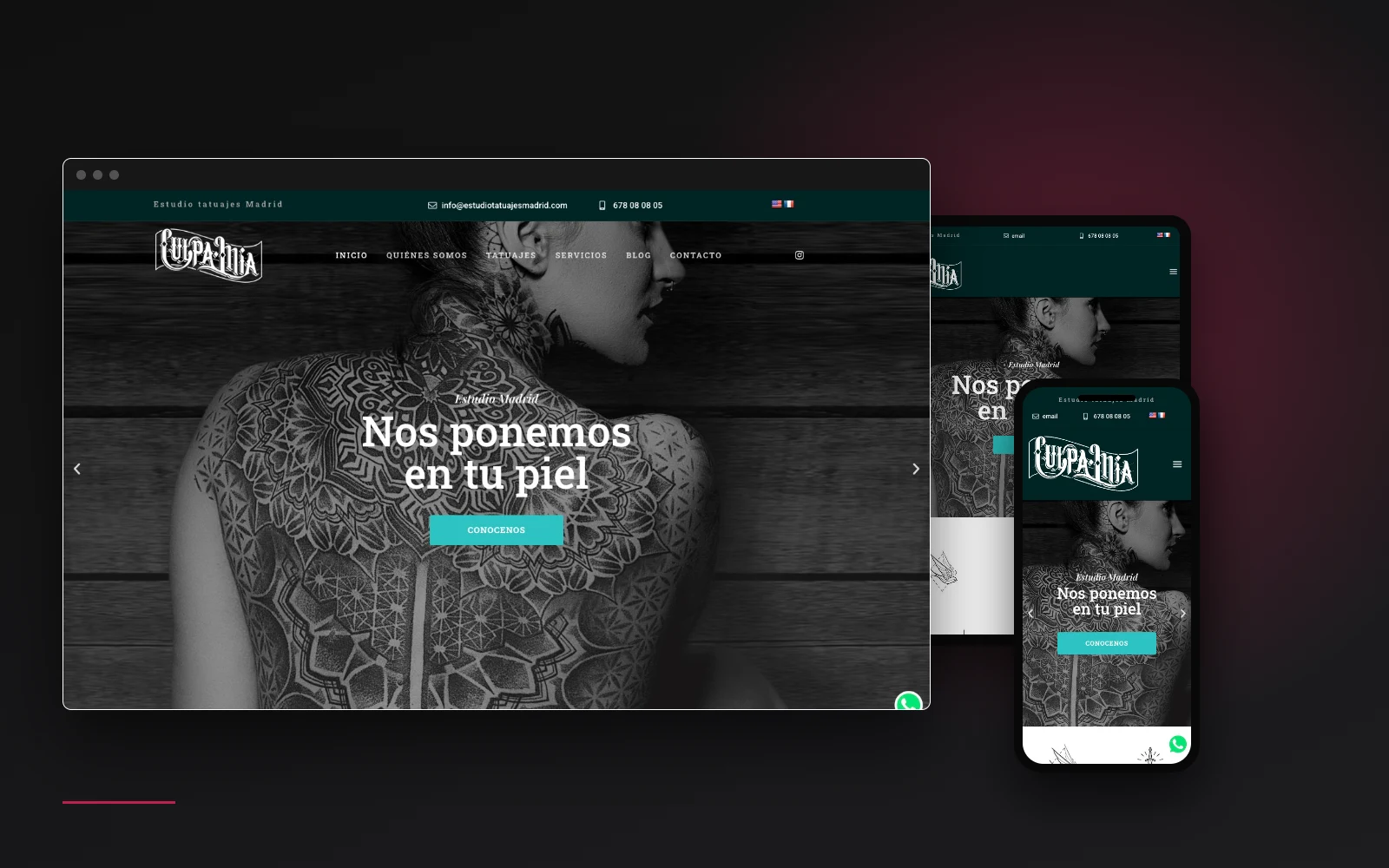 Web de Culpa Mía Tattoo, diseñada por Tu Posicionamiento Web (escritorio, tablet y móvil)