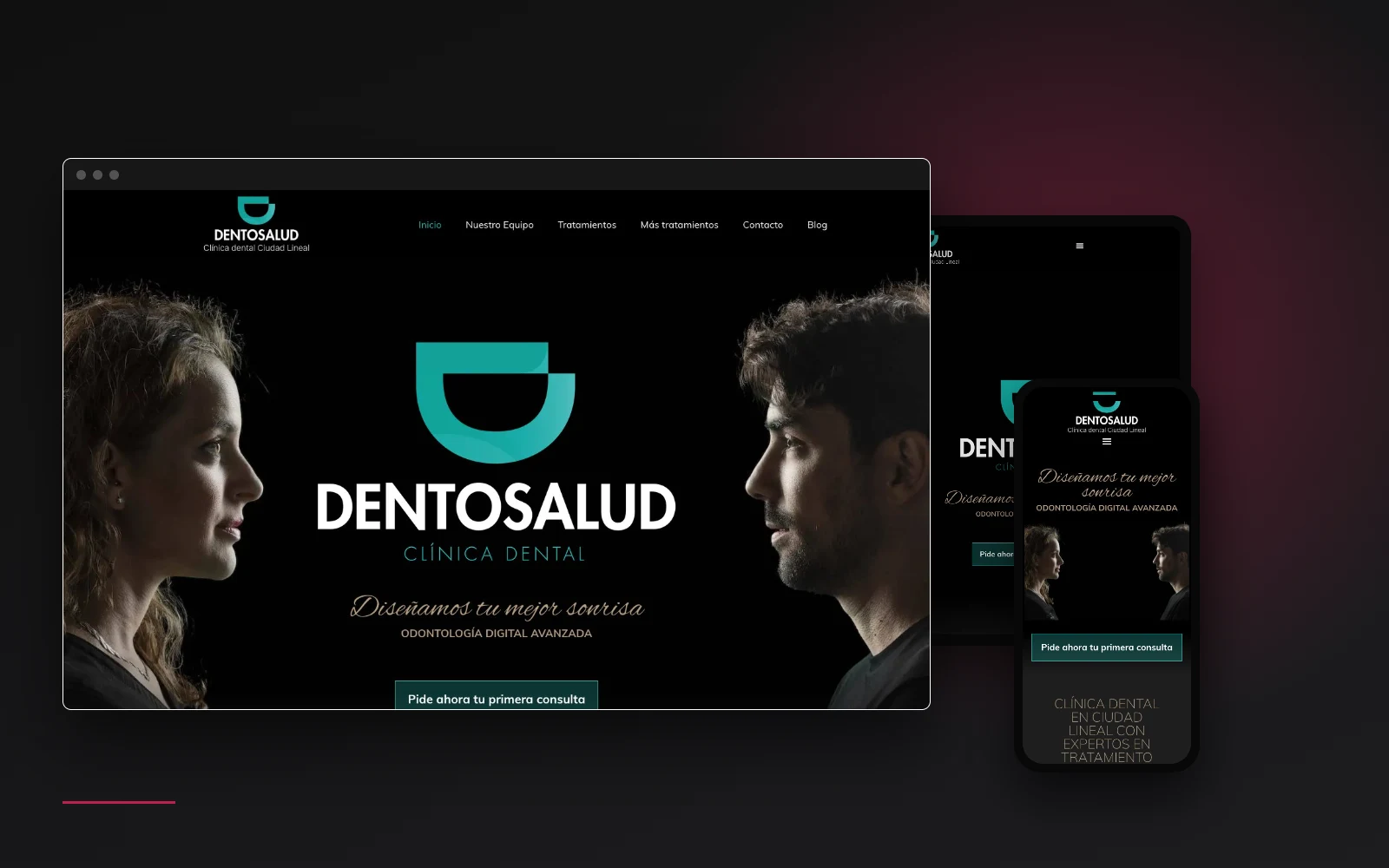 Web de Dentosalud, diseñada por Tu Posicionamiento Web (escritorio, tablet y móvil)