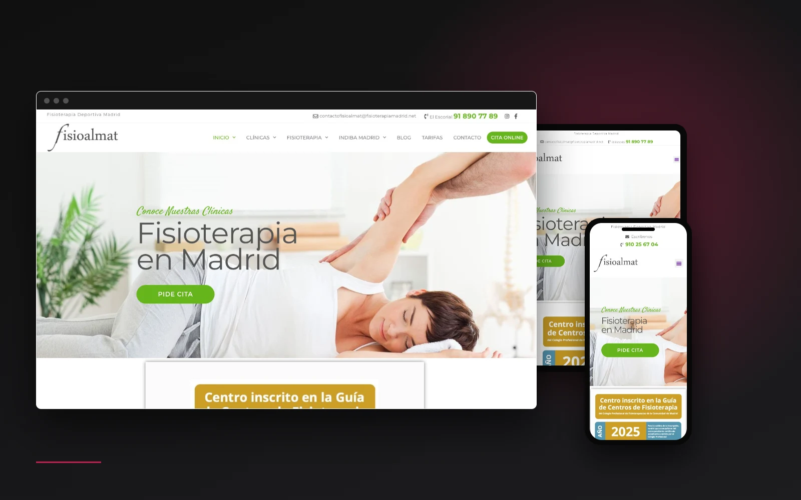 Web de Fisioalmat, diseñada por Tu Posicionamiento Web (escritorio, tablet y móvil)