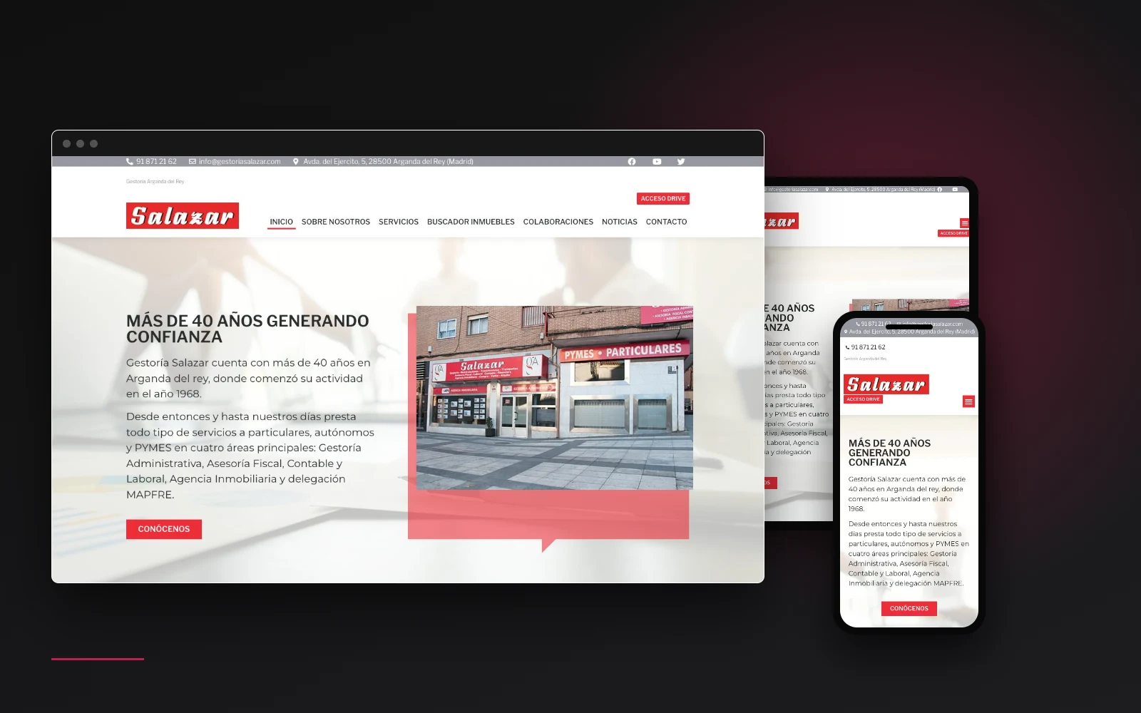 Web de Gestoría Salazar, diseñada por Tu Posicionamiento Web (escritorio, tablet y móvil)