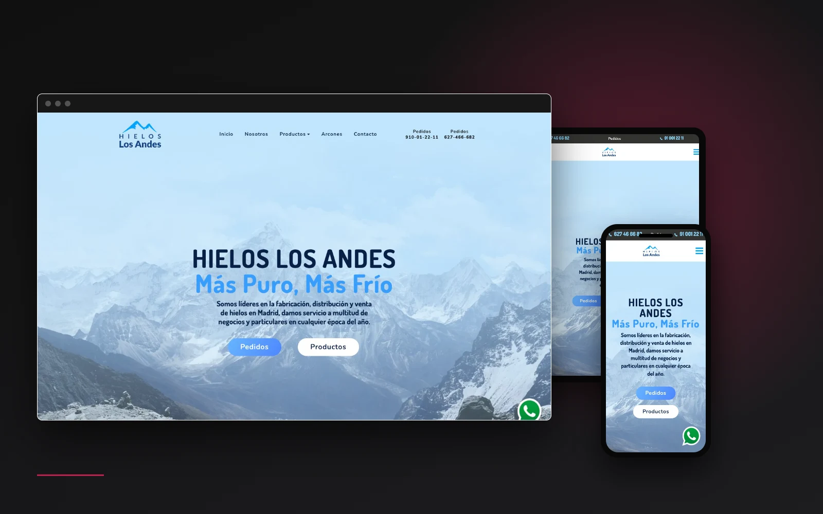 Web de Hielos Los Andes, diseñada por Tu Posicionamiento Web (escritorio, tablet y móvil)