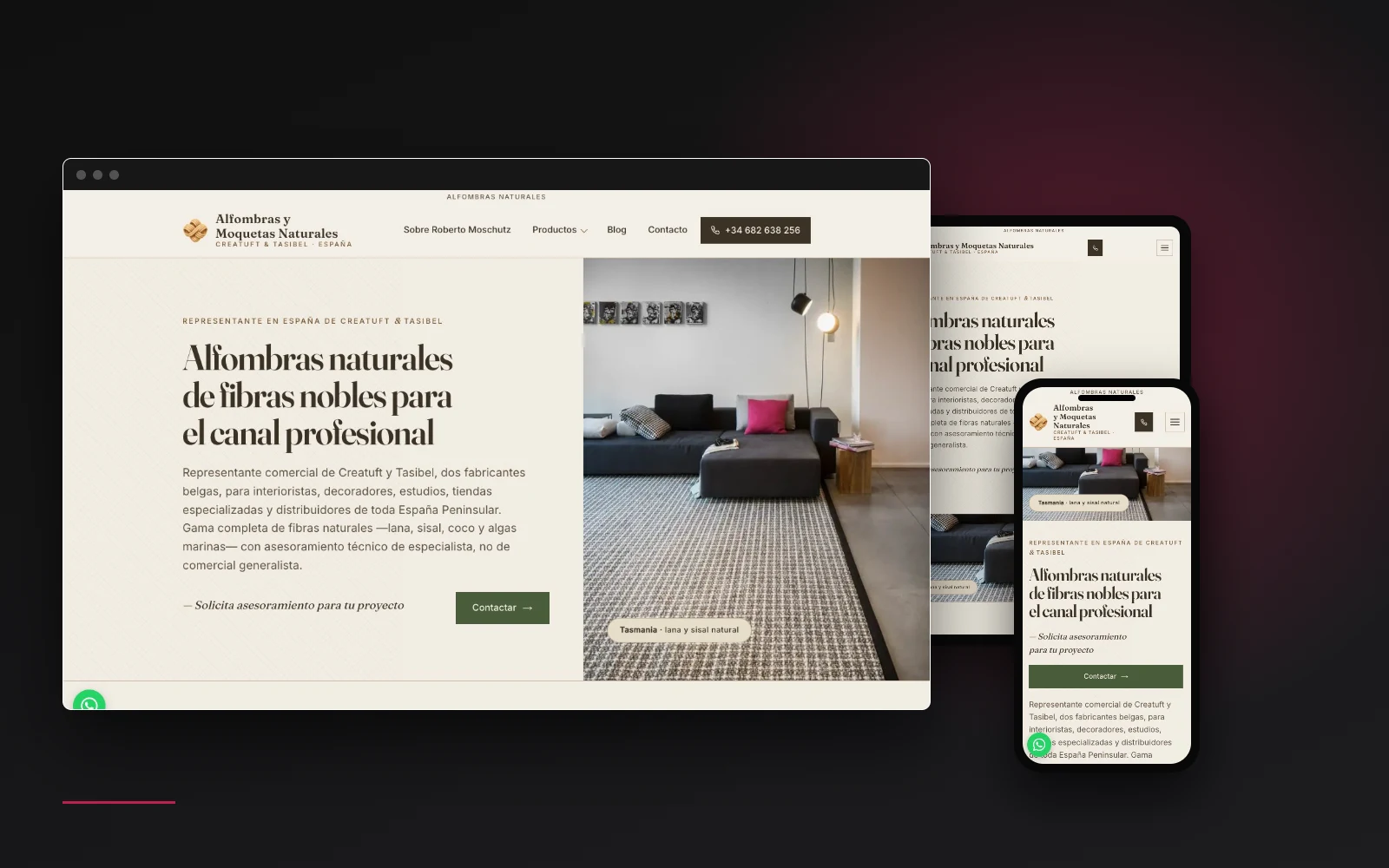 Web de Alfombras y Moquetas Naturales, diseñada por Tu Posicionamiento Web (escritorio, tablet y móvil)