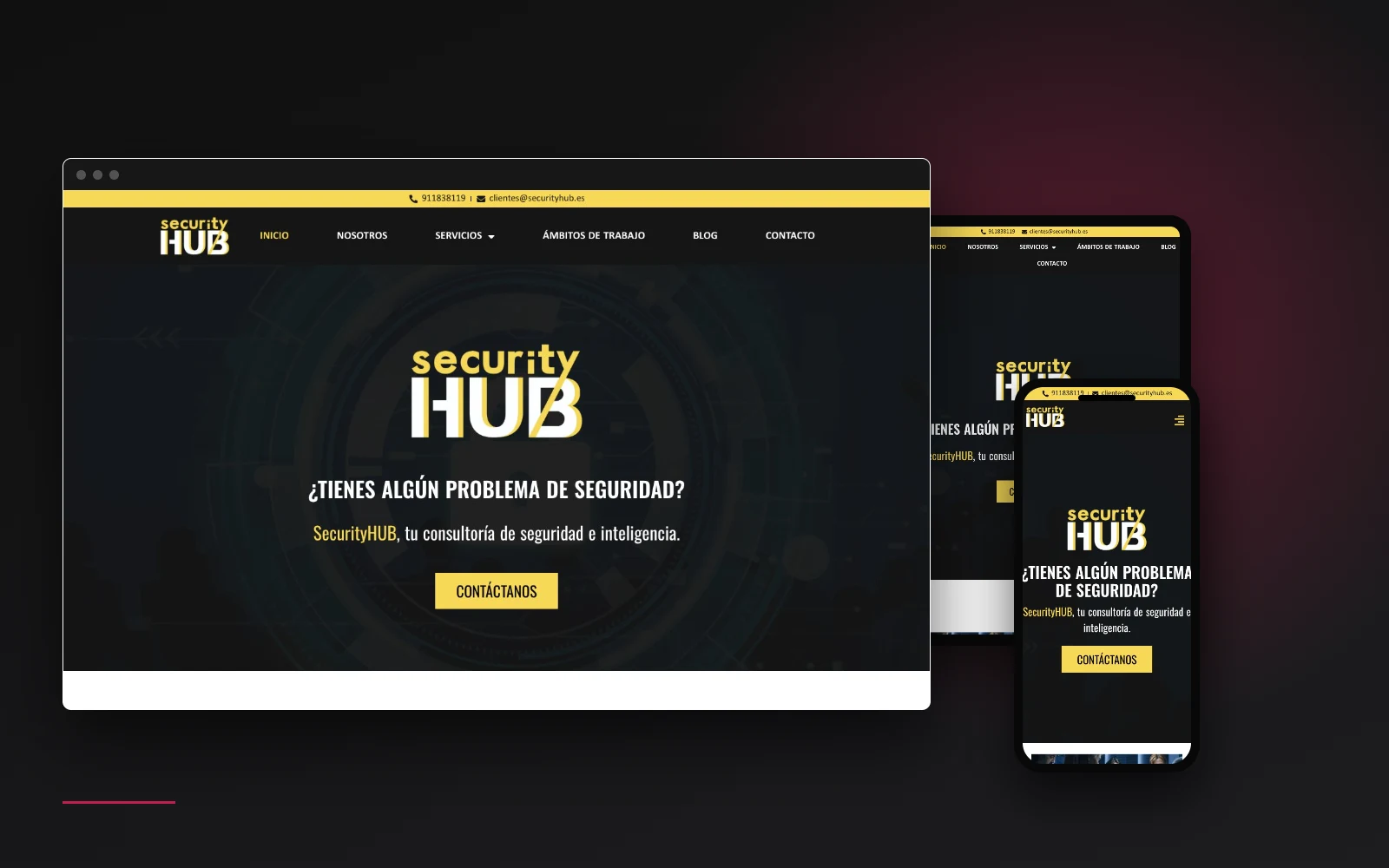 Web de Security Hub, diseñada por Tu Posicionamiento Web (escritorio, tablet y móvil)